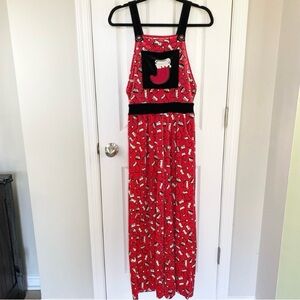 XHILARATION RED SANTA STOCKING VELOUR WIDE LEG JUMPSUIT OVERALLS XS
